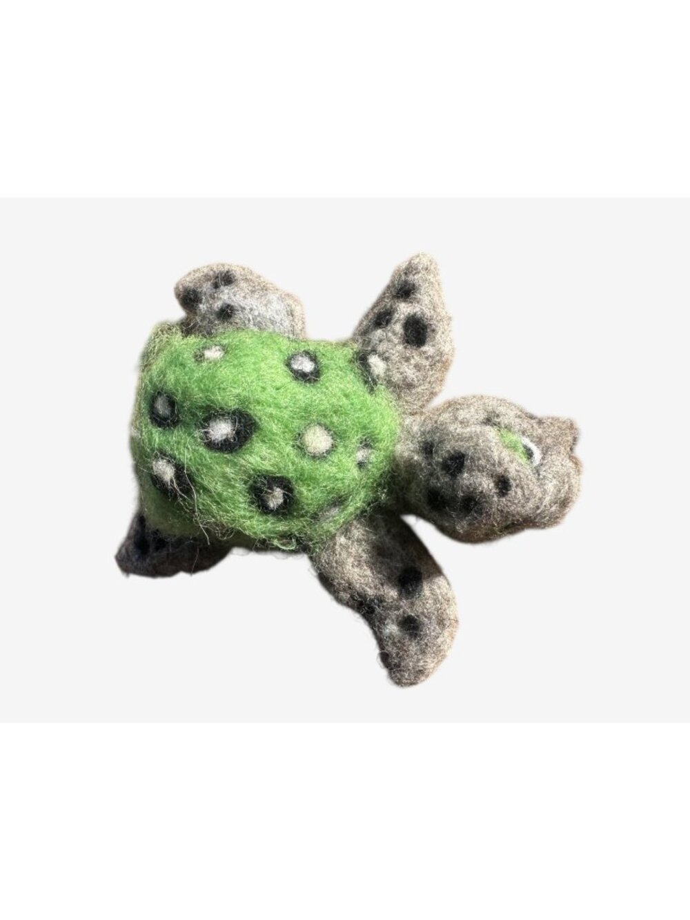 Handmade Wool Felted Turtle Toy Green & Gray Polka Dot Shell Eco-Friendly Decor
